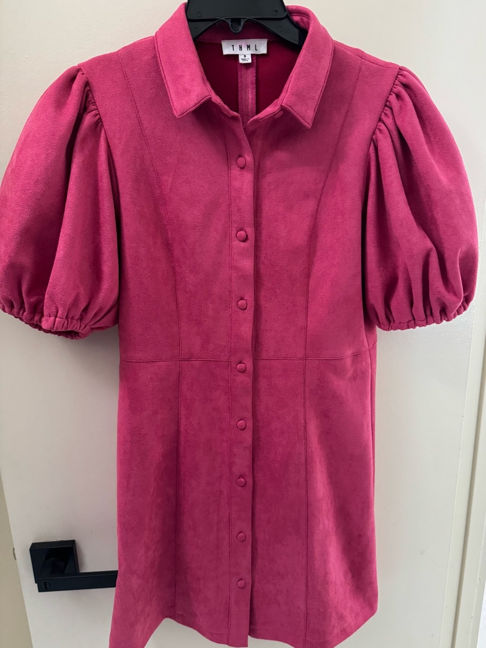 THML Hot Pink Dress Puff Sleeve Mini Size Small Suede